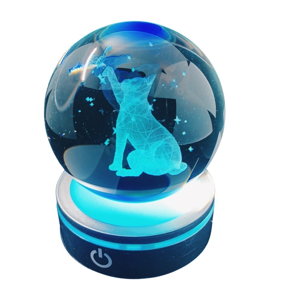 浪漫情人節的治癒之選——3D小夜燈水晶球【貓咪與蝴蝶（彩光 8 cm）含禮物盒】-細節圖4