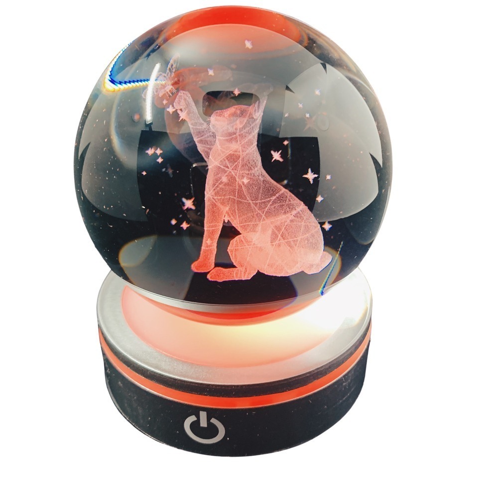 浪漫情人節的治癒之選——3D小夜燈水晶球【貓咪與蝴蝶（彩光 8 cm）含禮物盒】-細節圖5