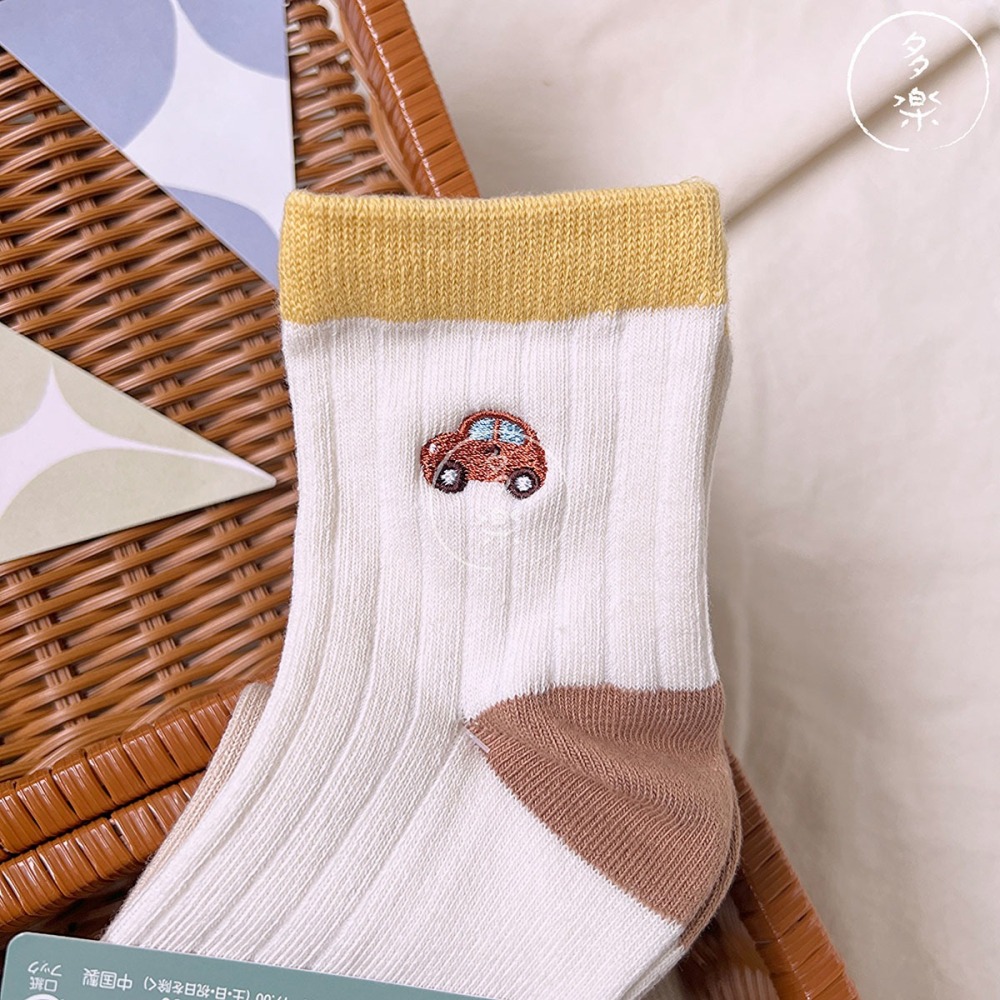 ｜現貨 15-20cm｜🇯🇵刺繡圖案中筒襪3雙組。日本futafuta 汽車小熊 條紋 童襪 多樂選物-細節圖2