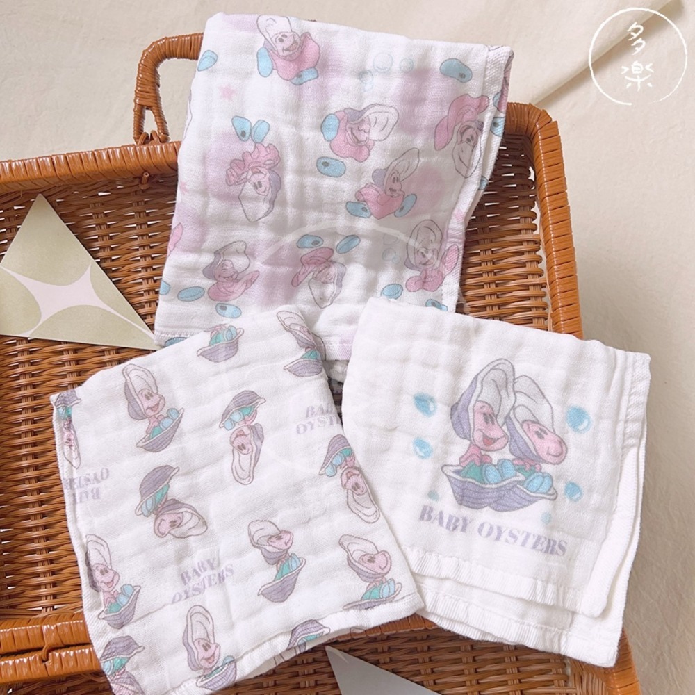 ｜現貨｜牡蠣寶寶純棉紗布小方巾3件組。日本限定 紗布巾 餵奶巾 日本母嬰用品 多樂選物-細節圖2