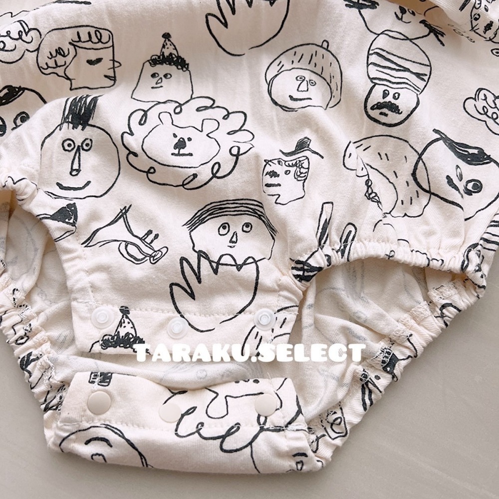 短袖包屁衣｜現貨 80cm｜有機棉包屁衣。日本童裝 手繪 童趣 大頭寶寶 圖案 多樂選物-細節圖4