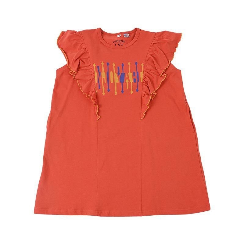 短袖洋裝｜現貨 110cm｜MARKEY＇S 女童荷葉袖洋裝。日本童裝 女寶洋裝 美國棉 多樂選物-細節圖2