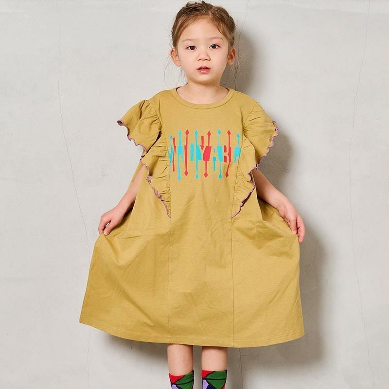 短袖洋裝｜現貨 110cm｜MARKEY＇S 女童荷葉袖洋裝。日本童裝 女寶洋裝 美國棉 多樂選物-細節圖4