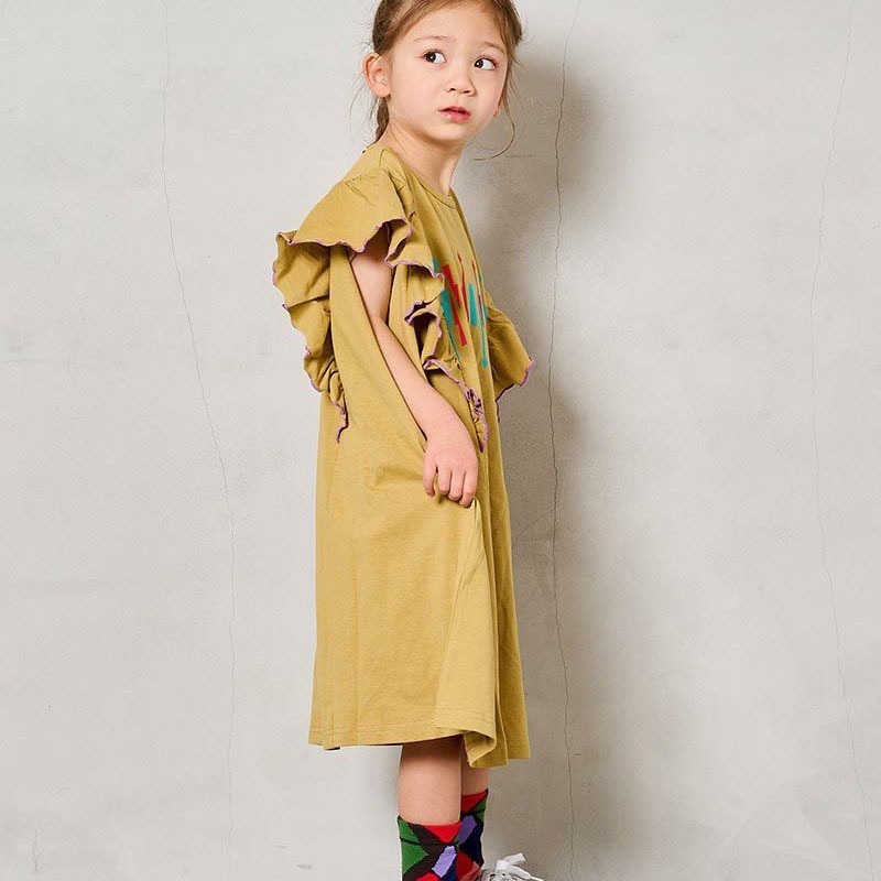 短袖洋裝｜現貨 110cm｜MARKEY＇S 女童荷葉袖洋裝。日本童裝 女寶洋裝 美國棉 多樂選物-細節圖5