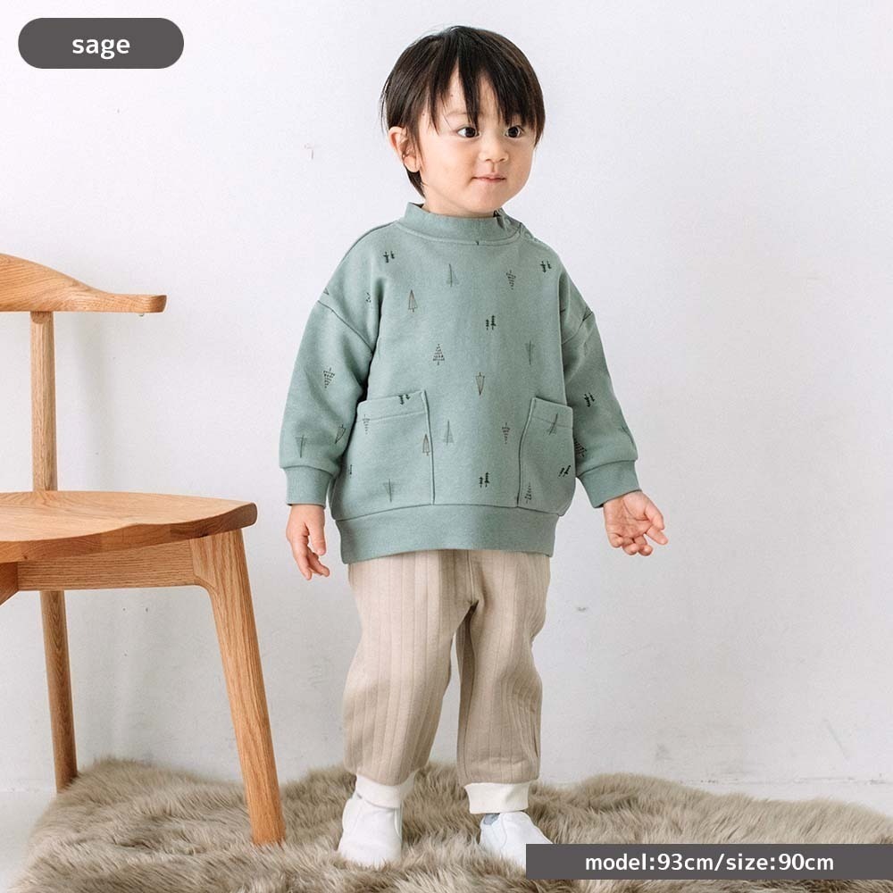 ｜現貨 110cm｜森林小樹內刷毛幼童上衣。日本童裝代購 小高領 北歐樹木 刷毛 幼童聖誕節穿搭 多樂選物-細節圖2