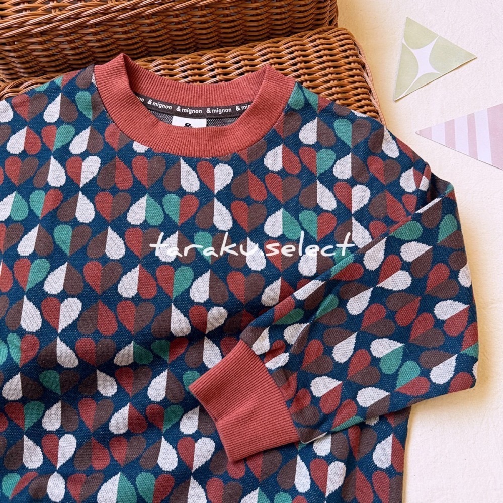 ｜現貨 90cm｜復古愛心圖案針織上衣。日本童裝 寶寶上衣 兒童上衣 多樂選物-細節圖2
