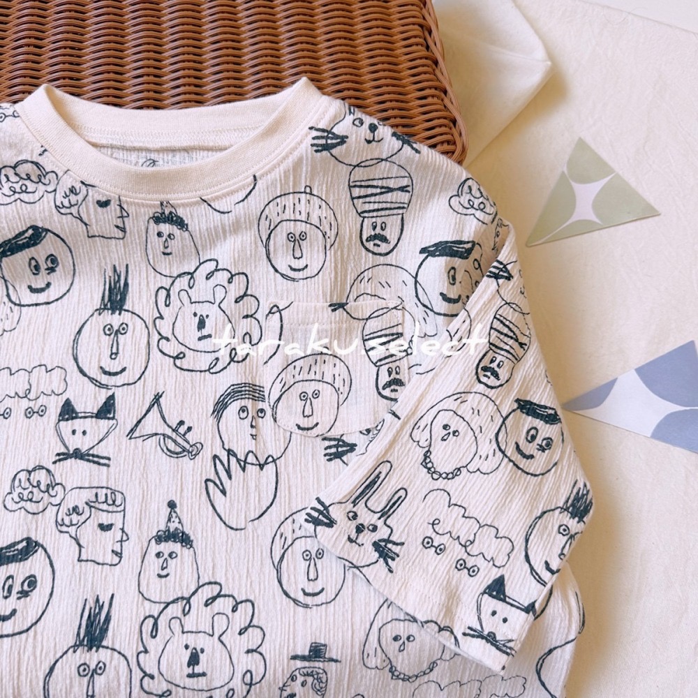 ｜現貨 90cm｜有機棉寶寶長袖上衣。手繪童趣寶寶上衣。寶寶薄長袖 幼兒園衣服 25aw多樂選物-細節圖2