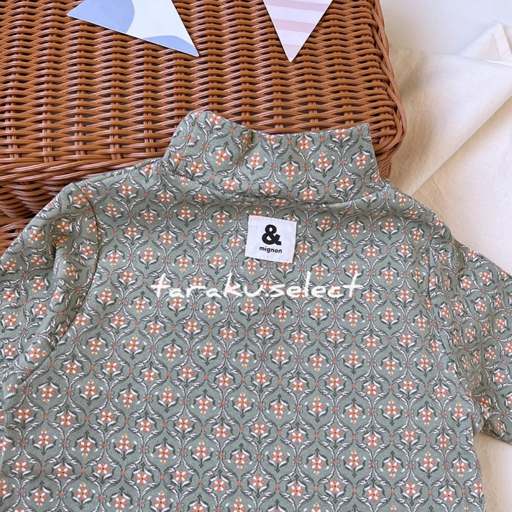 ｜現貨 90cm 100cm｜&mignon 復古花紋長袖上衣。日本童裝 女寶內搭 女寶內衣 多樂選物-細節圖2