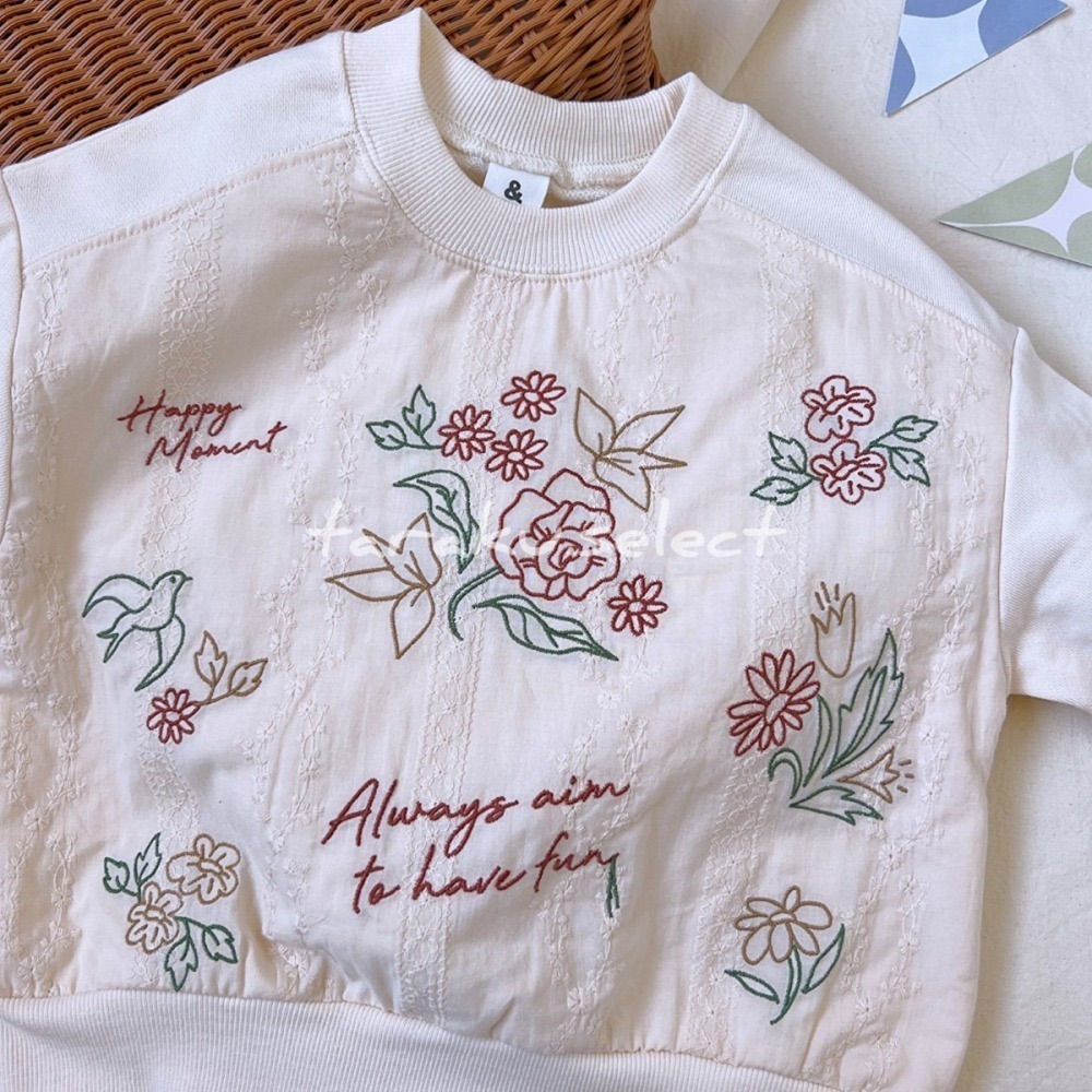 長袖上衣｜現貨 100cm｜&mignon 刺繡蕾絲大學踢。日本童裝 女寶 女童 玫瑰花 大學T 多樂選物-細節圖3