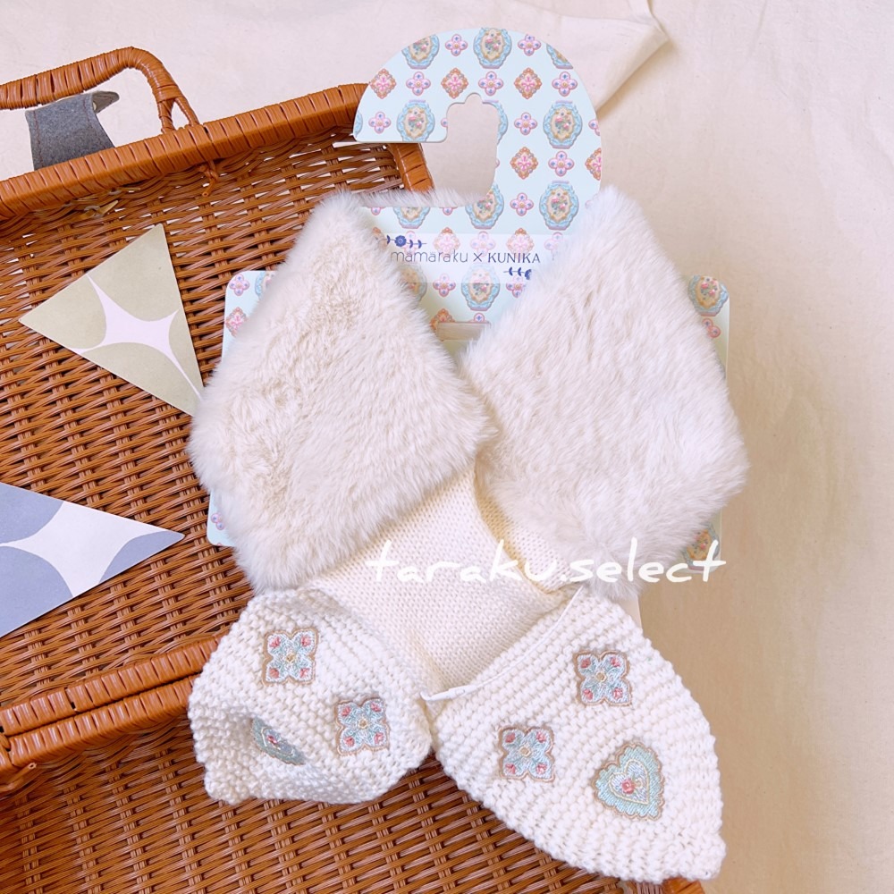 ｜現貨｜mamaraku 絨毛兒童圍巾(2色可選)。日本童裝 女童 刺繡 保暖圍巾 毛茸茸 兒童脖圍 多樂選物-細節圖6