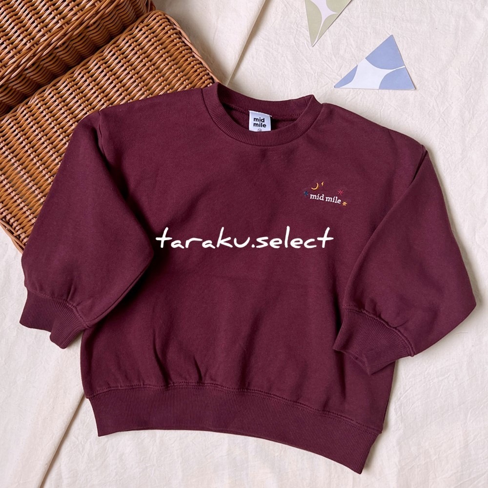 ｜現貨 100cm｜mid mile 幼兒長袖上衣。日本童裝 星星月亮 酒紅色 大學踢 多樂選物-細節圖2
