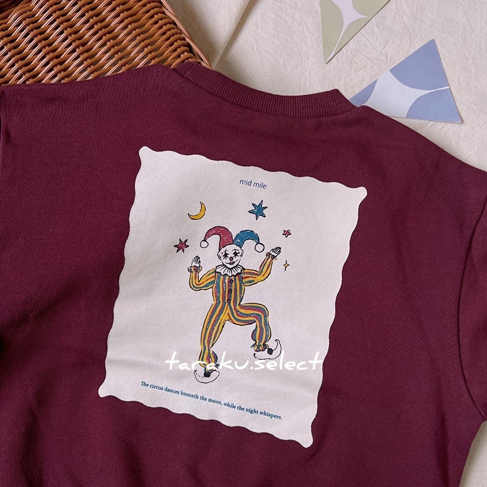 ｜現貨 100cm｜mid mile 幼兒長袖上衣。日本童裝 星星月亮 酒紅色 大學踢 多樂選物-細節圖4