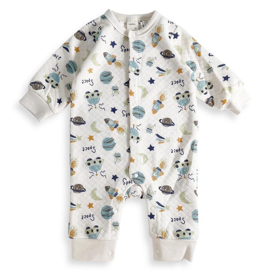 ｜現貨 80cm｜绗縫 鋪棉 寶寶 長袖連身衣。日本童裝代購 溫暖 冬天 冬季 爬行服 多樂選物-細節圖4