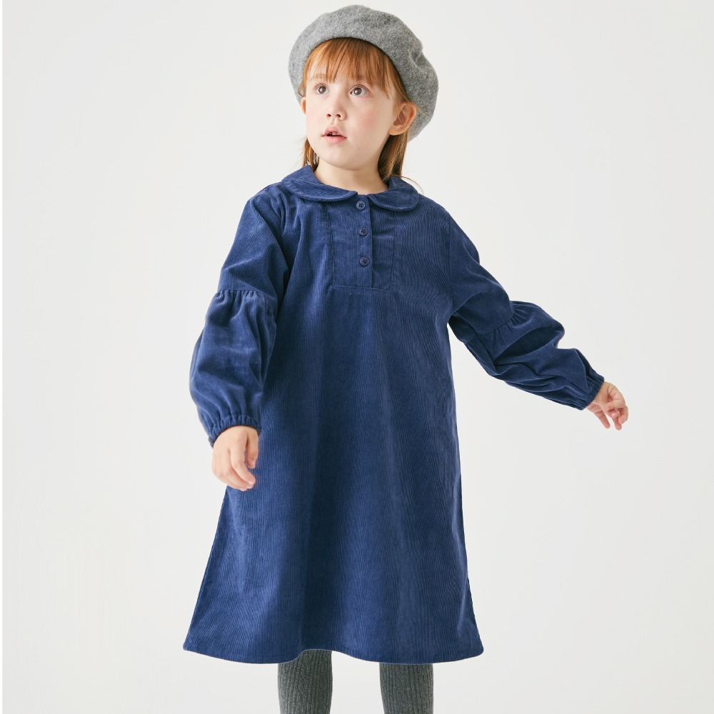 現貨100cm｜女童 燈芯絨 洋裝。日本童裝 ever closet  女寶洋裝 學院風 秋冬洋裝 多樂選物-細節圖2