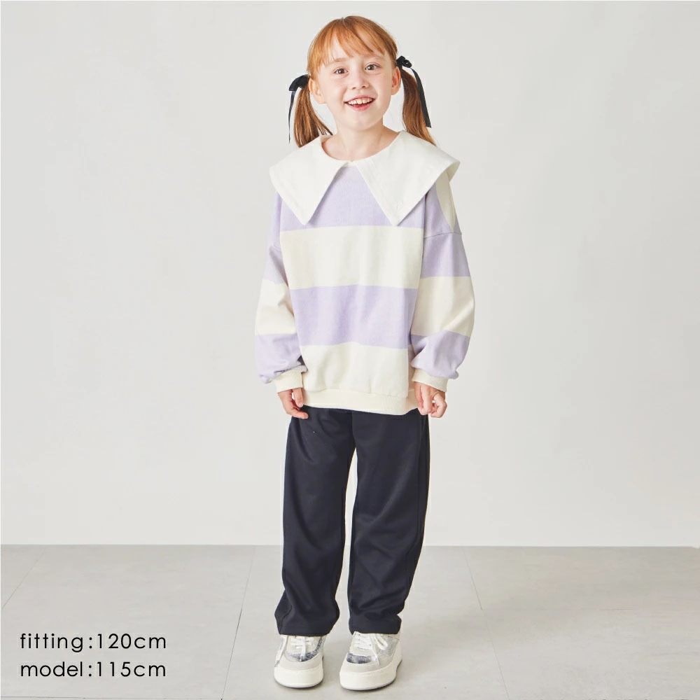 ｜現貨 120cm｜女童 領子 條紋 長袖上衣。日本童裝 大領子 毛圈內裏 多樂選物-細節圖8