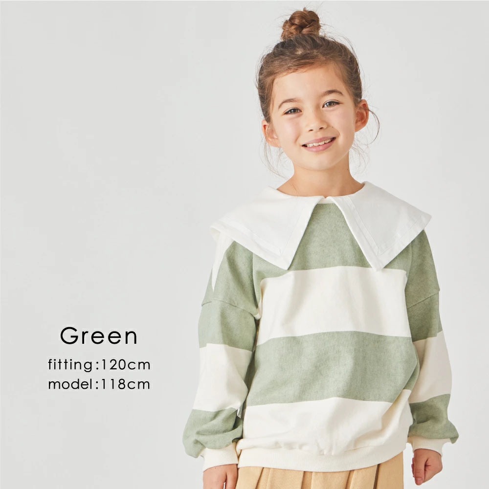 ｜現貨 120cm｜女童 領子 條紋 長袖上衣。日本童裝 大領子 毛圈內裏 多樂選物-細節圖10
