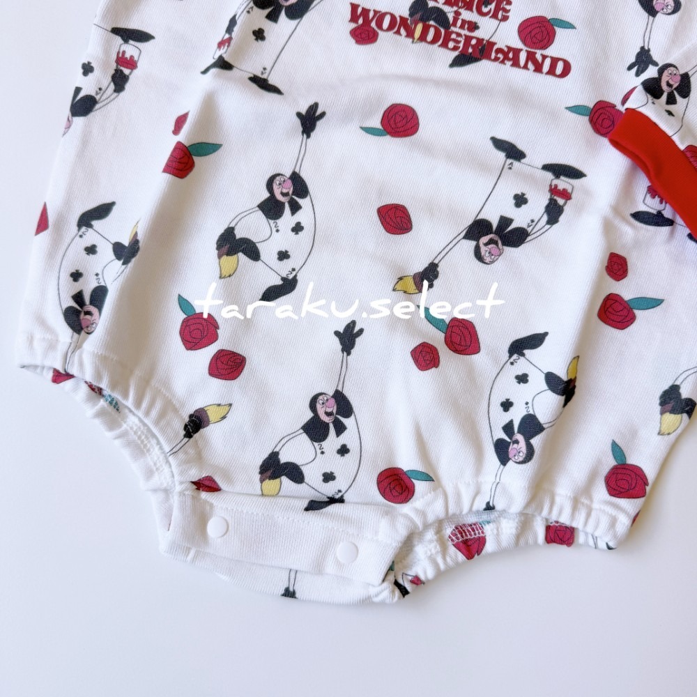 長袖包屁衣｜現貨 80cm｜迪士尼 愛麗絲夢遊仙境。日本代購 日本童裝 撲克牌人 撲克士兵 玫瑰 多樂選物-細節圖5