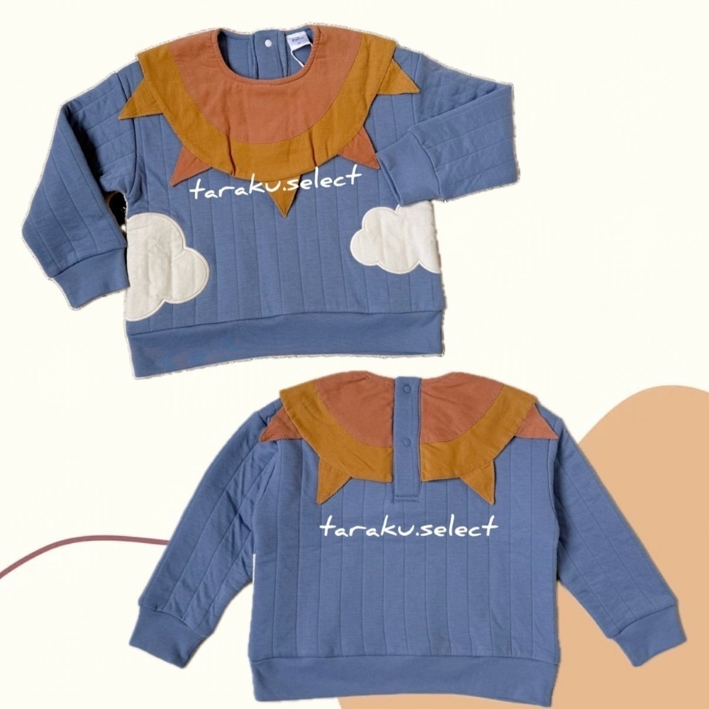 ｜現貨 110cm｜幼兒鋪棉長袖上衣。日本童裝 小太陽 雲朵 寶寶上衣 兒童上衣 多樂選物 商品編號：P69-細節圖2