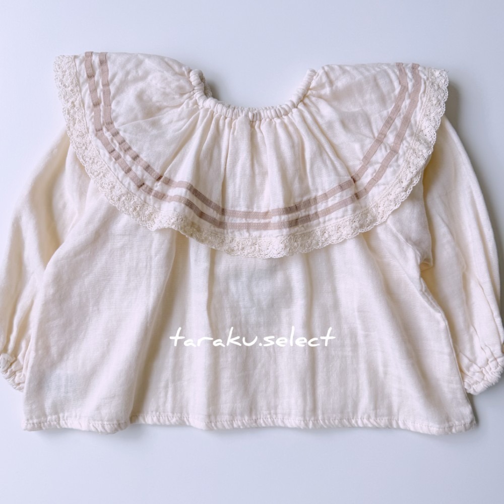 女童套衫｜現貨 100cm 110cm｜韓國童裝 小花 刺繡 大領子 上衣。韓國製 女童薄長袖上衣 多樂選物-細節圖5