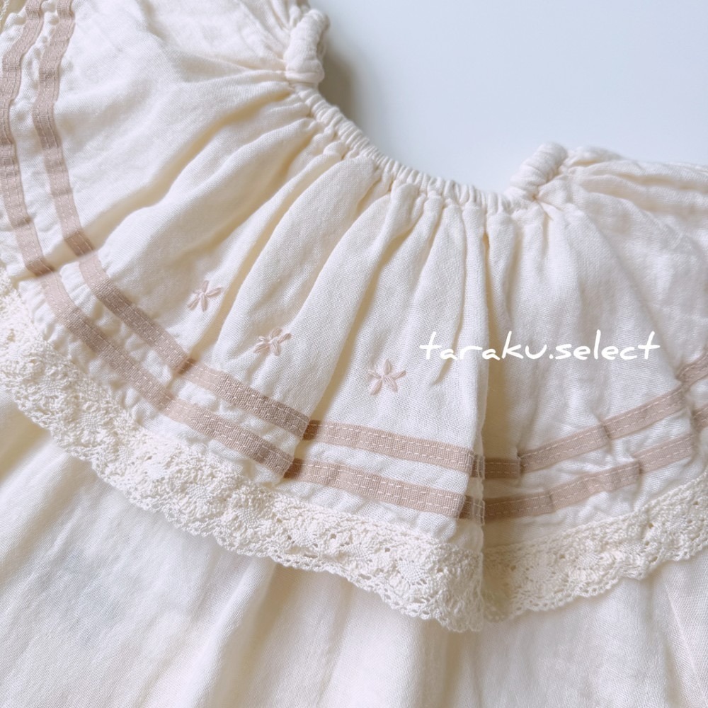 女童套衫｜現貨 100cm 110cm｜韓國童裝 小花 刺繡 大領子 上衣。韓國製 女童薄長袖上衣 多樂選物-細節圖6