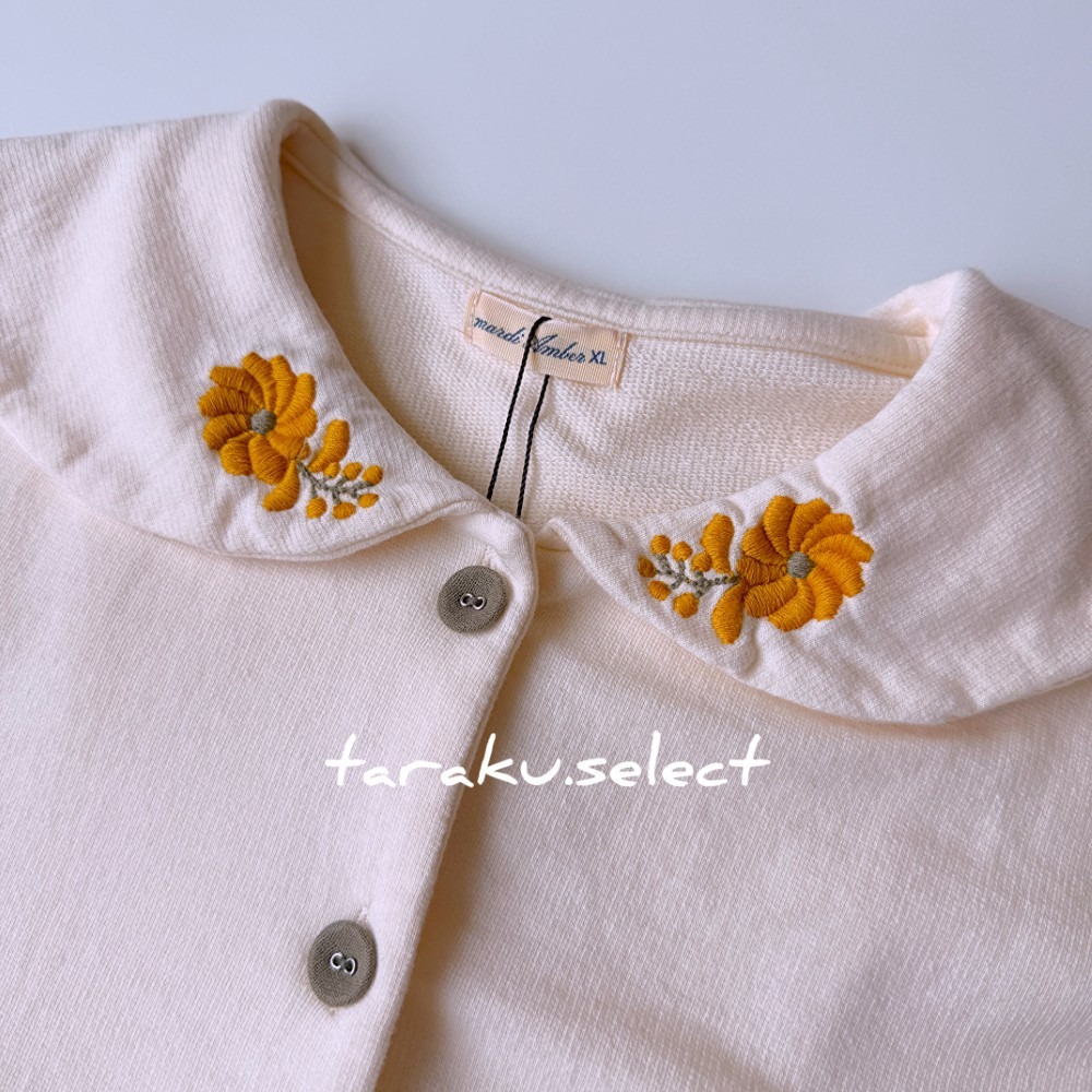 女童開襟衫｜現貨 120cm｜韓國童裝 女童 小花刺繡 領子 開襟衫。韓國製 女童長袖上衣 女童小外套 多樂選物-細節圖5