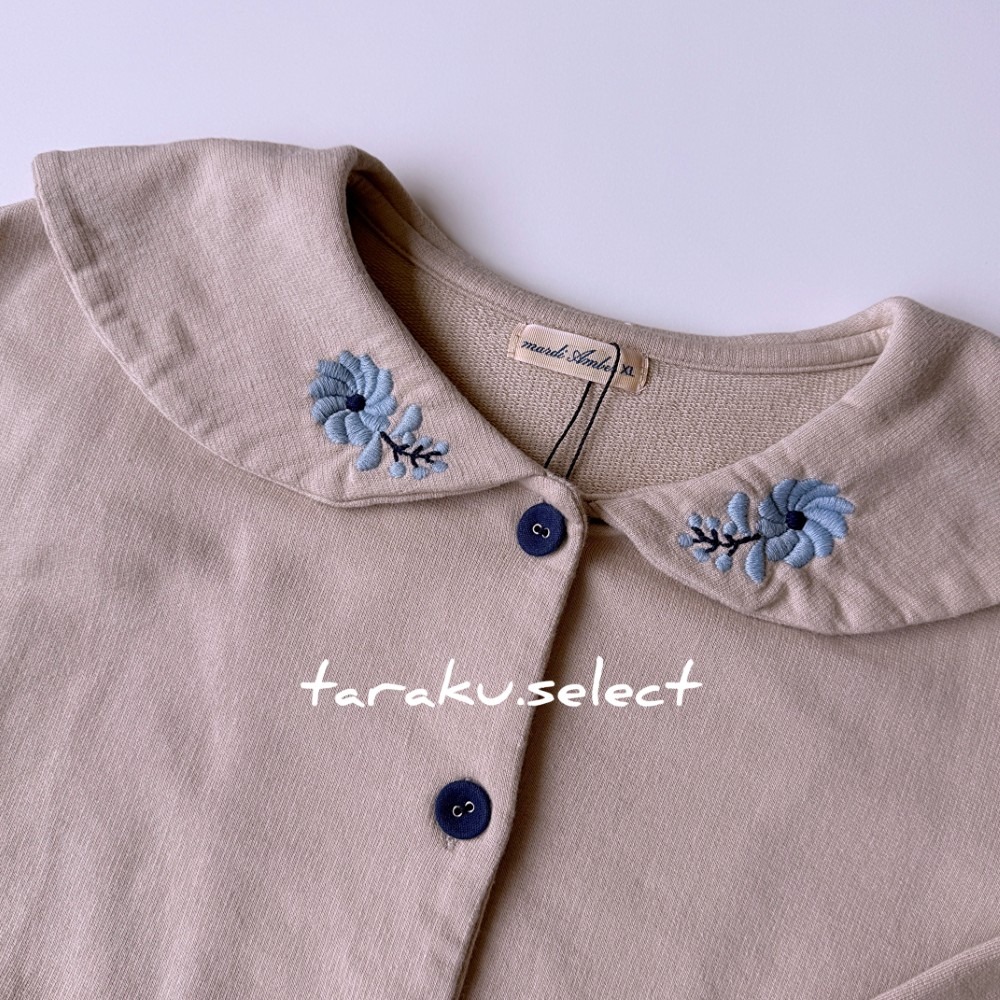 女童開襟衫｜現貨 120cm｜韓國童裝 女童 小花刺繡 領子 開襟衫。韓國製 女童長袖上衣 女童小外套 多樂選物-細節圖6
