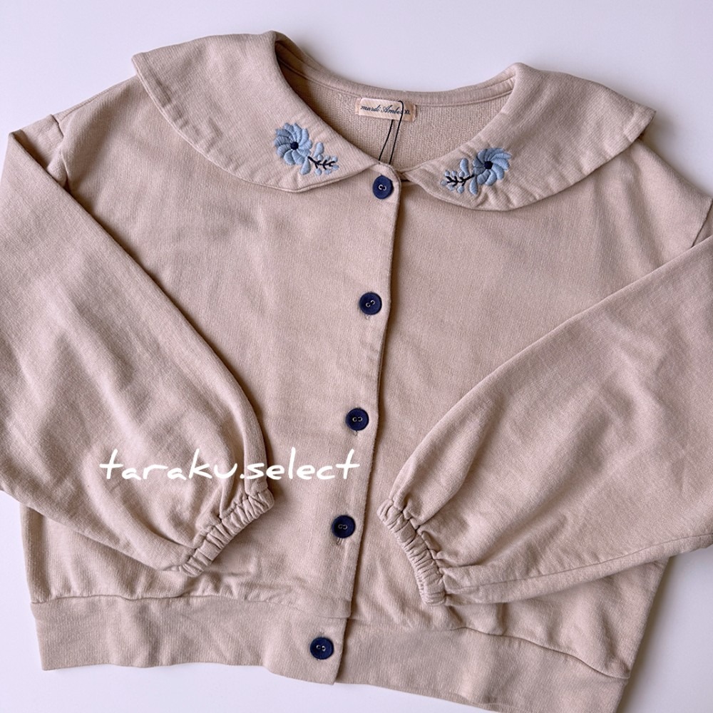 女童開襟衫｜現貨 120cm｜韓國童裝 女童 小花刺繡 領子 開襟衫。韓國製 女童長袖上衣 女童小外套 多樂選物-細節圖7