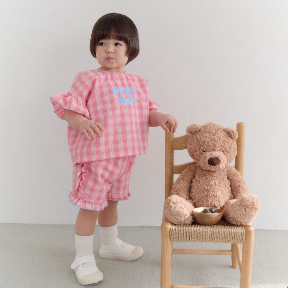 短袖上衣｜現貨 95cm｜泡泡紗荷葉袖上衣(2色)。日本童裝 女寶上衣 格紋 多樂選物-細節圖4