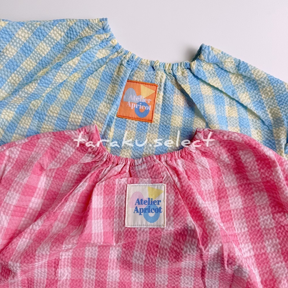 短袖上衣｜現貨 95cm｜泡泡紗荷葉袖上衣(2色)。日本童裝 女寶上衣 格紋 多樂選物-細節圖7