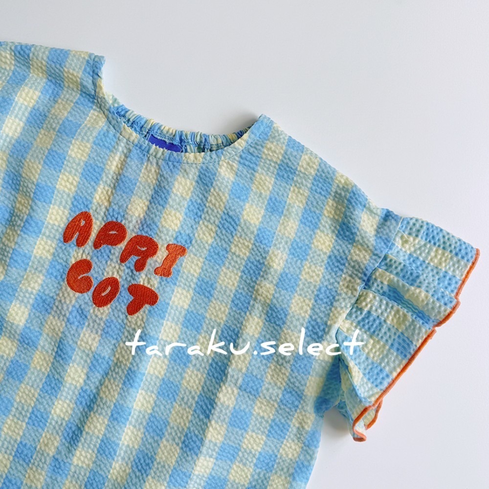 短袖上衣｜現貨 95cm｜泡泡紗荷葉袖上衣(2色)。日本童裝 女寶上衣 格紋 多樂選物-細節圖9