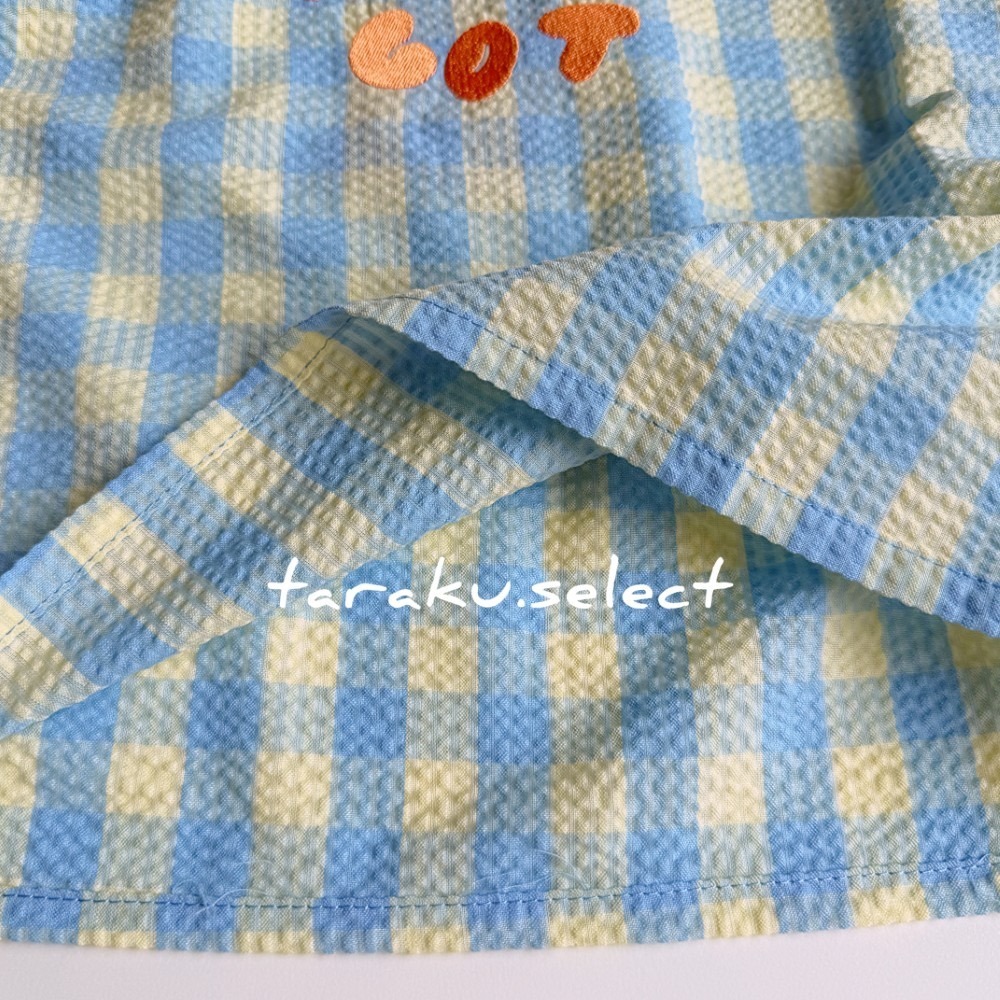 短袖上衣｜現貨 95cm｜泡泡紗荷葉袖上衣(2色)。日本童裝 女寶上衣 格紋 多樂選物-細節圖10