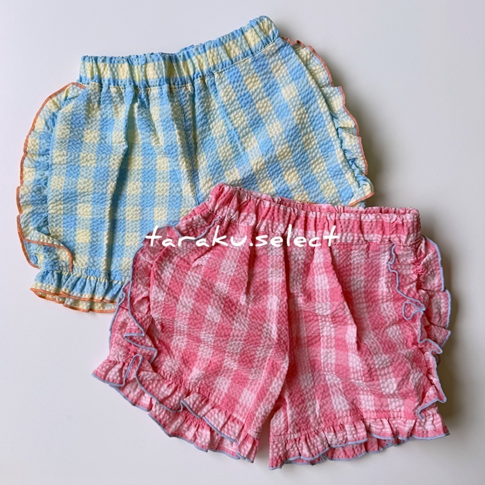 女寶短褲｜現貨 95-110cm｜泡泡紗荷葉裝飾短褲(2色)。日本童裝 女童短褲 格紋 女寶褲子 多樂選物 ss-細節圖5
