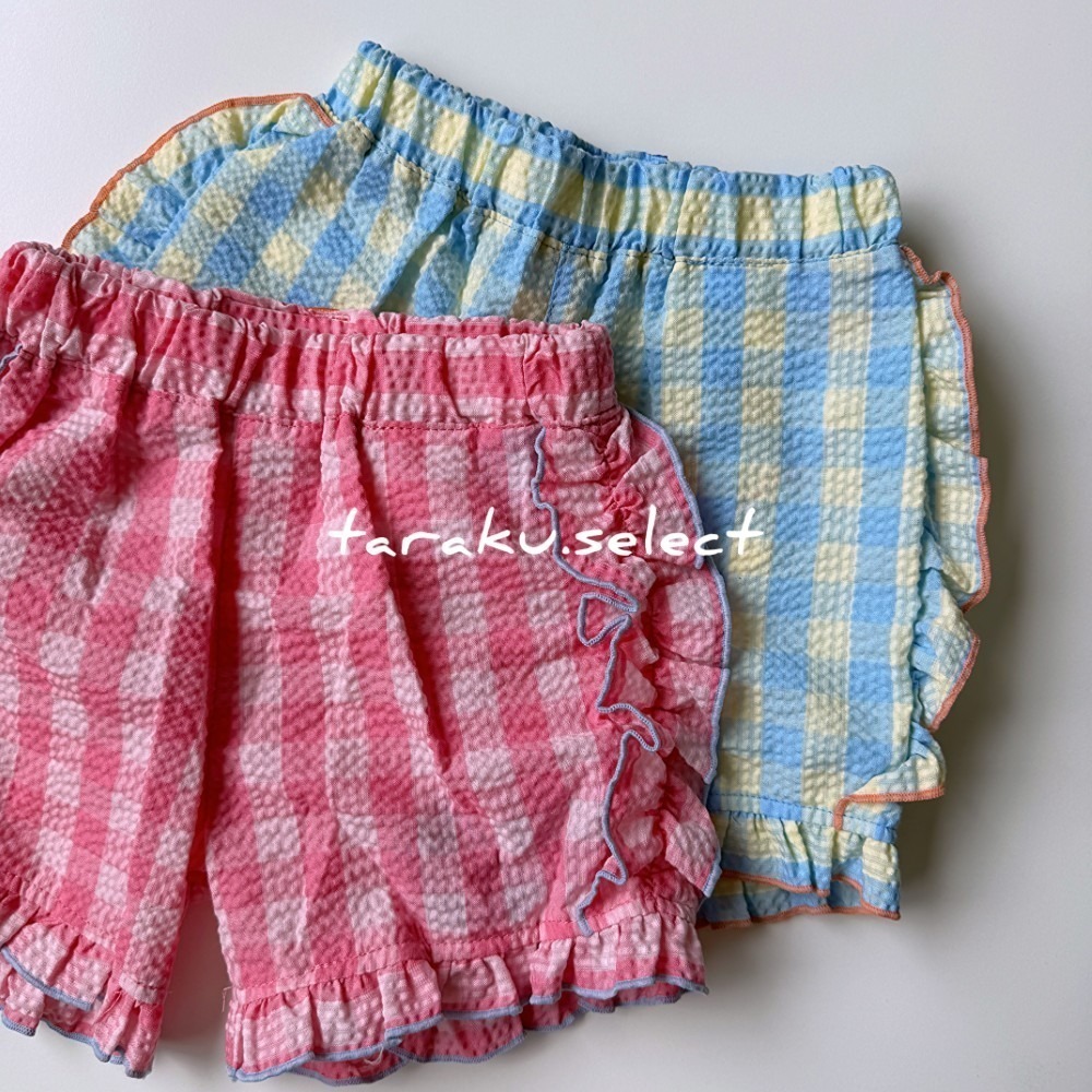 女寶短褲｜現貨 95-110cm｜泡泡紗荷葉裝飾短褲(2色)。日本童裝 女童短褲 格紋 女寶褲子 多樂選物 ss-細節圖6