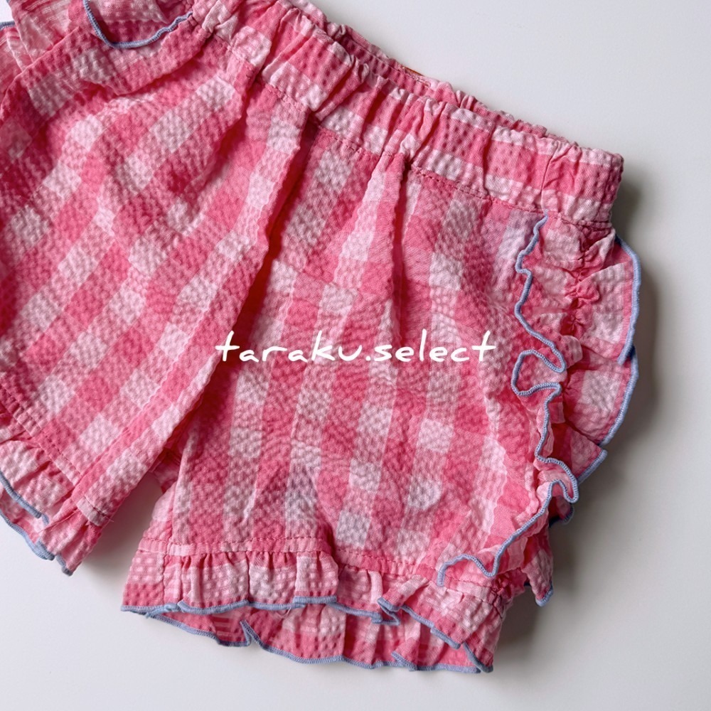 女寶短褲｜現貨 95-110cm｜泡泡紗荷葉裝飾短褲(2色)。日本童裝 女童短褲 格紋 女寶褲子 多樂選物 ss-細節圖7