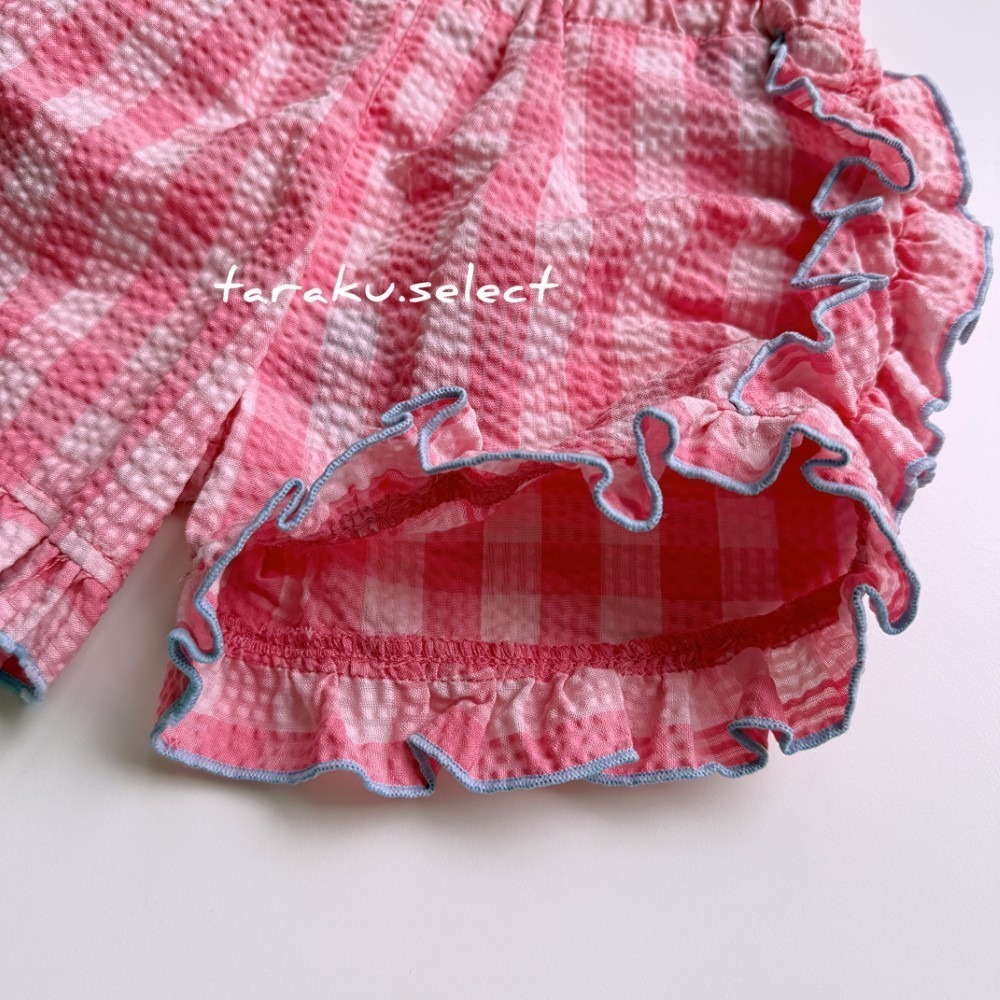 女寶短褲｜現貨 95-110cm｜泡泡紗荷葉裝飾短褲(2色)。日本童裝 女童短褲 格紋 女寶褲子 多樂選物 ss-細節圖9
