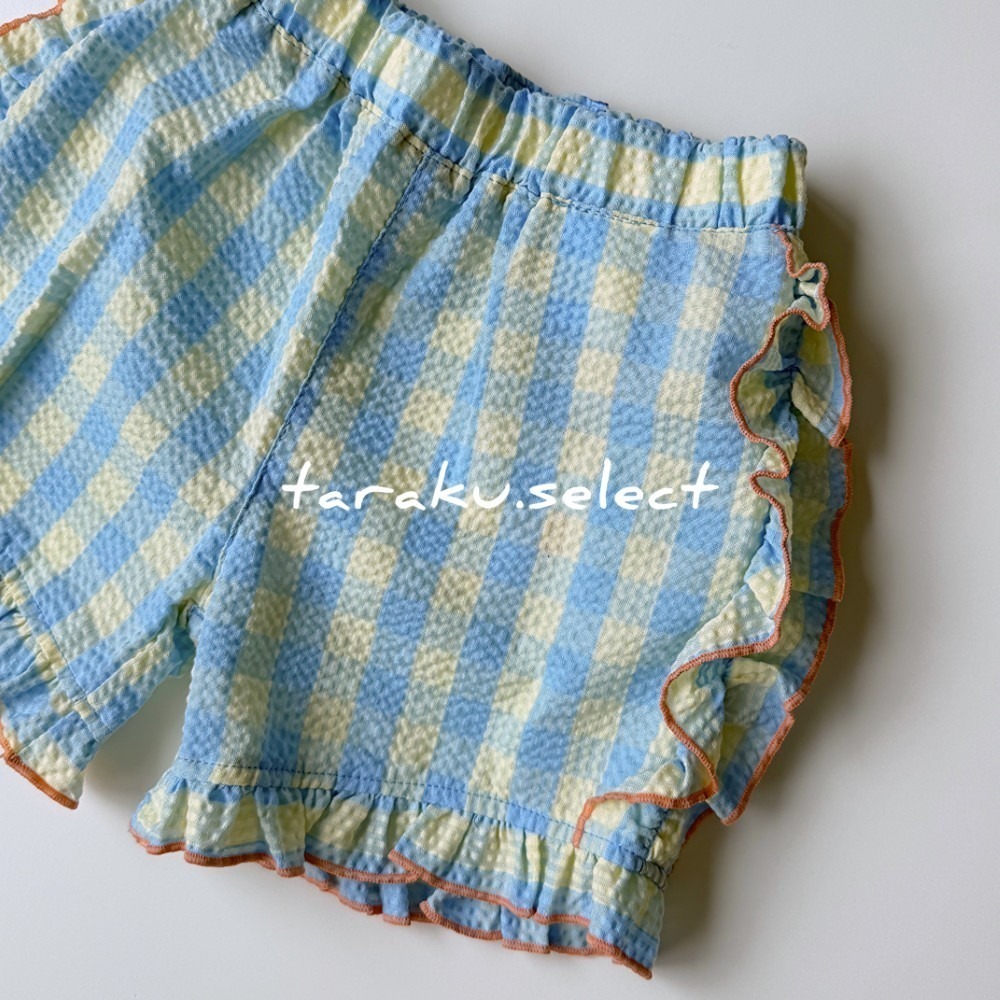 女寶短褲｜現貨 95-110cm｜泡泡紗荷葉裝飾短褲(2色)。日本童裝 女童短褲 格紋 女寶褲子 多樂選物 ss-細節圖10