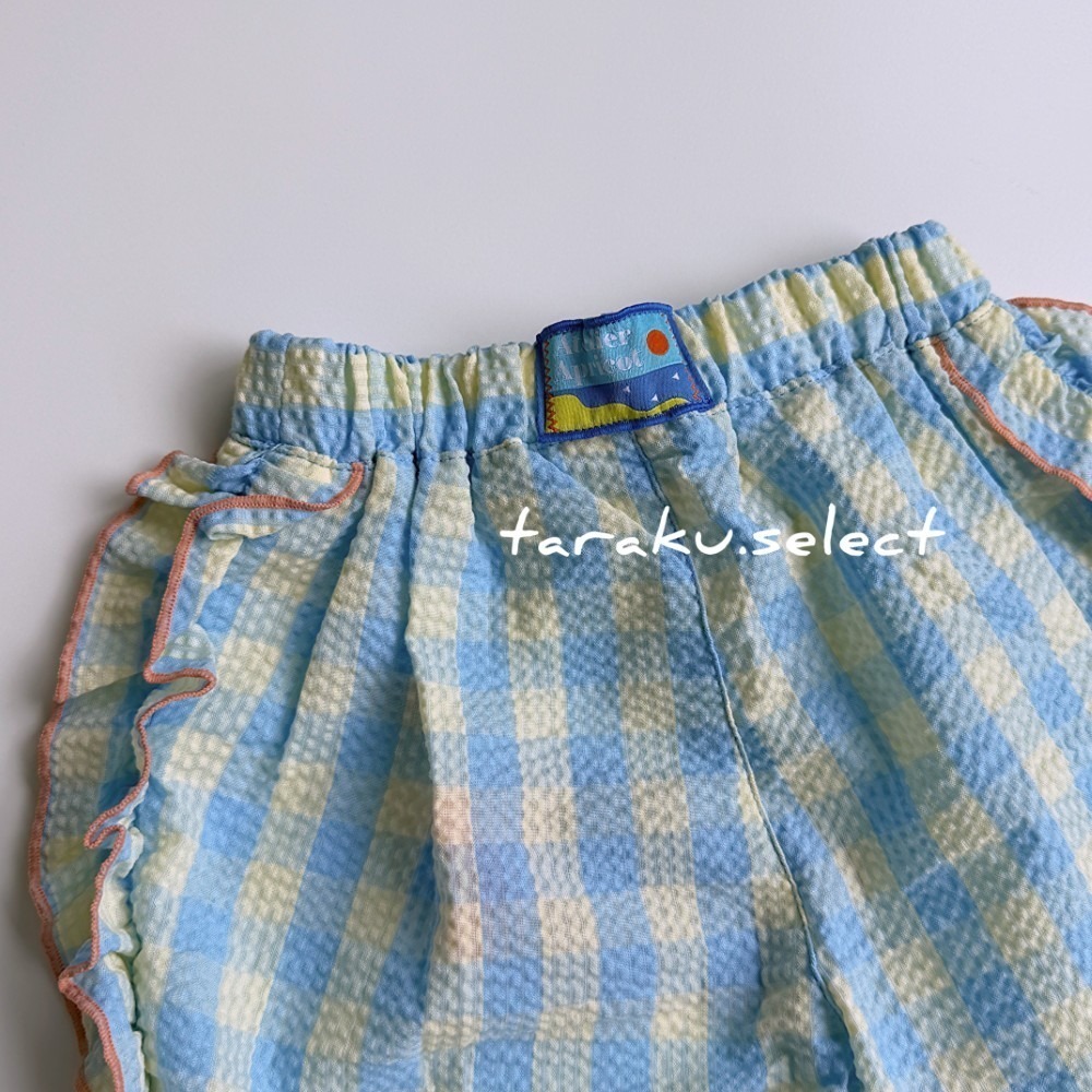 女寶短褲｜現貨 95-110cm｜泡泡紗荷葉裝飾短褲(2色)。日本童裝 女童短褲 格紋 女寶褲子 多樂選物 ss-細節圖11