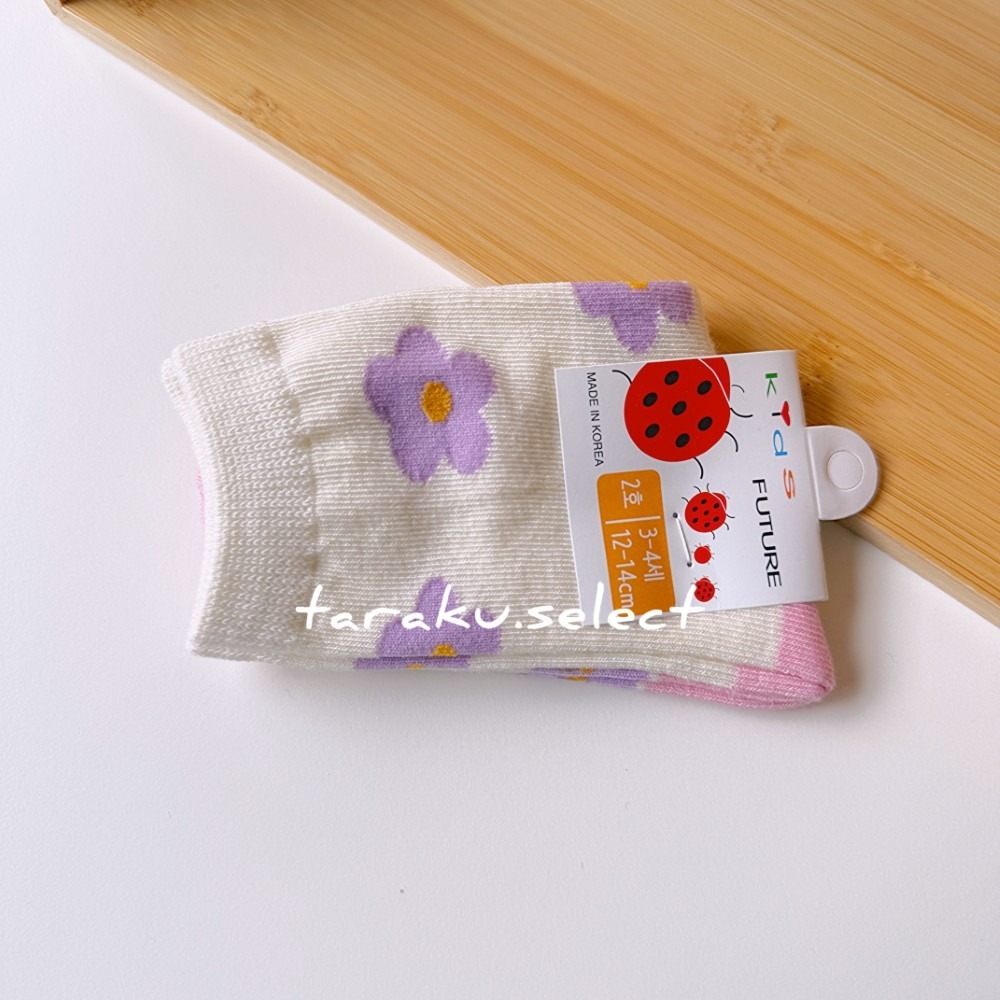韓國童襪｜現貨 12~14cm｜寶寶襪5雙組。韓國製 防滑襪 寶寶襪子 女寶襪子 花朵襪子 多樂選物-細節圖3
