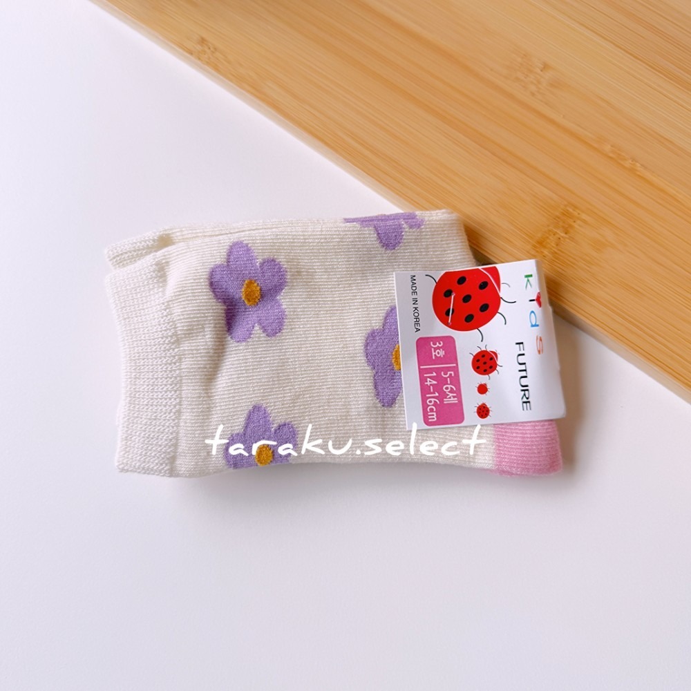 韓國童襪｜現貨 14~16cm｜寶寶襪3雙組。韓國製 防滑襪 寶寶襪子 兒童襪子 女寶襪子 花朵襪子 多樂選物-細節圖3