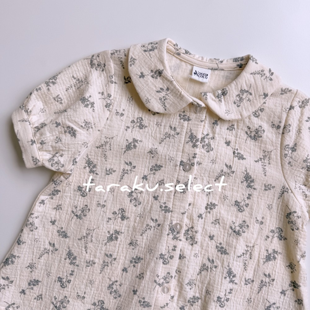 女寶短袖上衣｜現貨 90cm｜女寶小花襯衫。日本童裝 寶寶襯衫 小花 北歐風 女寶穿搭 多樂選物-細節圖3