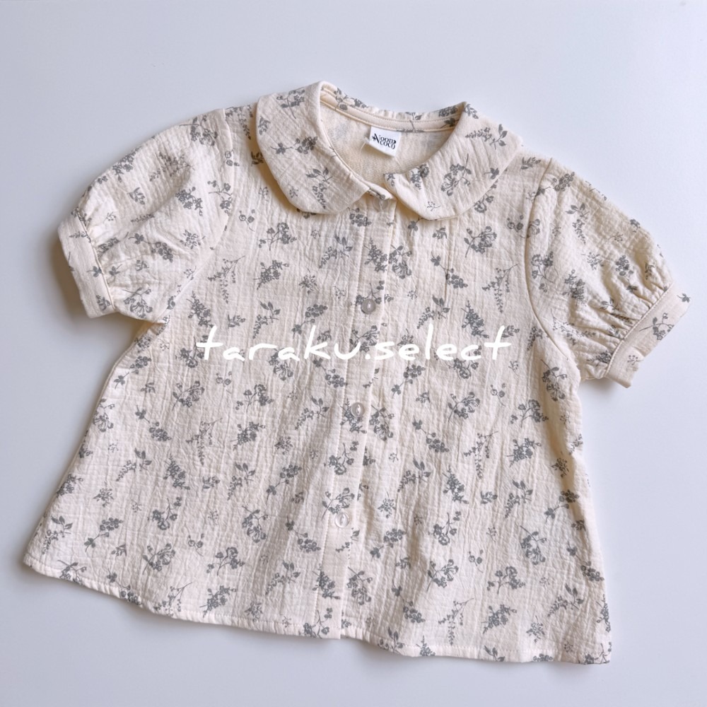 女寶短袖上衣｜現貨 90cm｜女寶小花襯衫。日本童裝 寶寶襯衫 小花 北歐風 女寶穿搭 多樂選物-細節圖4