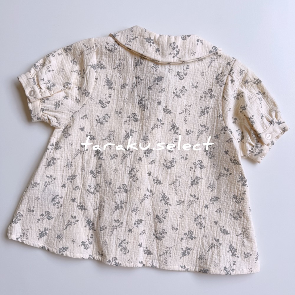 女寶短袖上衣｜現貨 90cm｜女寶小花襯衫。日本童裝 寶寶襯衫 小花 北歐風 女寶穿搭 多樂選物-細節圖5