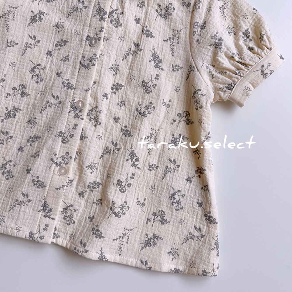 女寶短袖上衣｜現貨 90cm｜女寶小花襯衫。日本童裝 寶寶襯衫 小花 北歐風 女寶穿搭 多樂選物-細節圖7