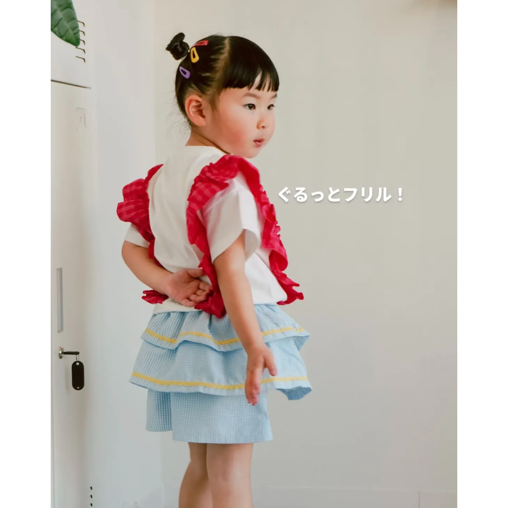 女寶短褲｜現貨 90cm｜女寶格紋蛋糕褲裙。日本童裝 寶寶褲裙 格紋短褲 女寶穿搭 多樂選物-細節圖3