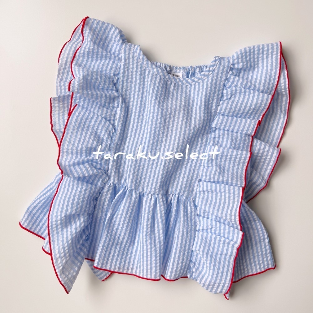 女寶上衣｜現貨 90cm 95cm｜荷葉裝飾條紋上衣。女寶 女童 幼兒上衣 女寶穿搭 MB 多樂選物-細節圖2