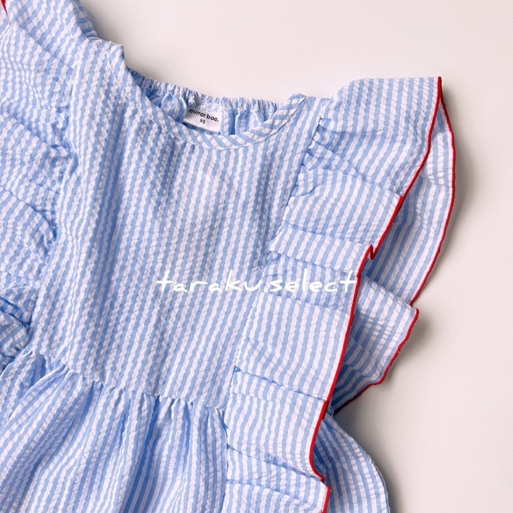 女寶上衣｜現貨 90cm 95cm｜荷葉裝飾條紋上衣。女寶 女童 幼兒上衣 女寶穿搭 MB 多樂選物-細節圖3