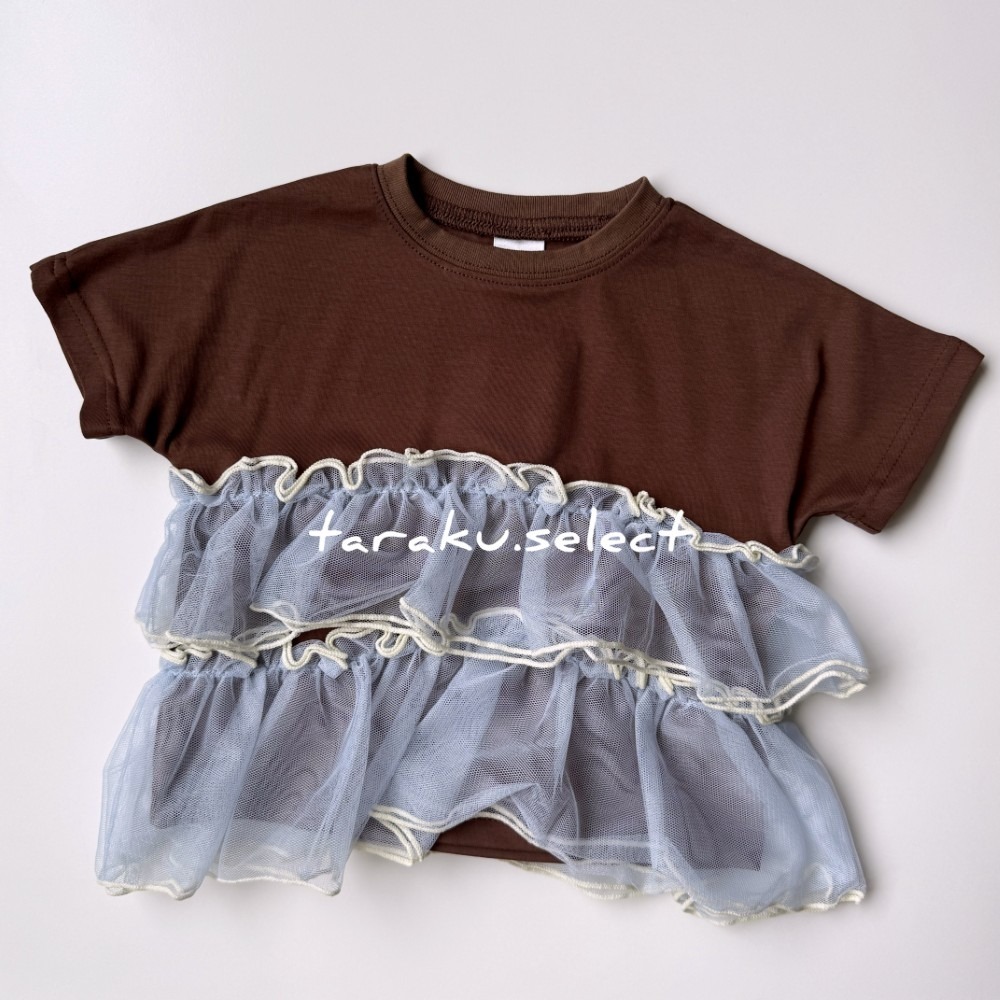 女寶上衣｜現貨 90cm 95cm｜拼接紗短袖上衣。女寶 女童 幼兒上衣 女寶穿搭 MB 多樂選物-細節圖2