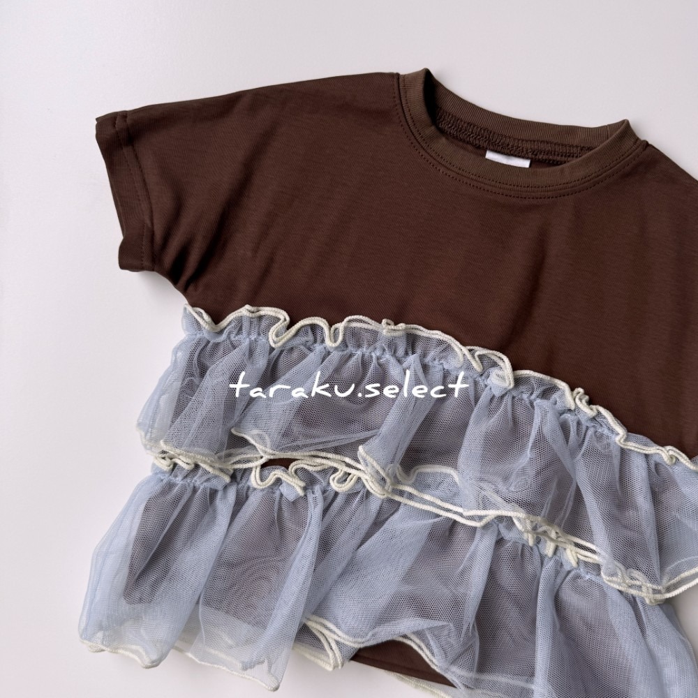 女寶上衣｜現貨 90cm 95cm｜拼接紗短袖上衣。女寶 女童 幼兒上衣 女寶穿搭 MB 多樂選物-細節圖3