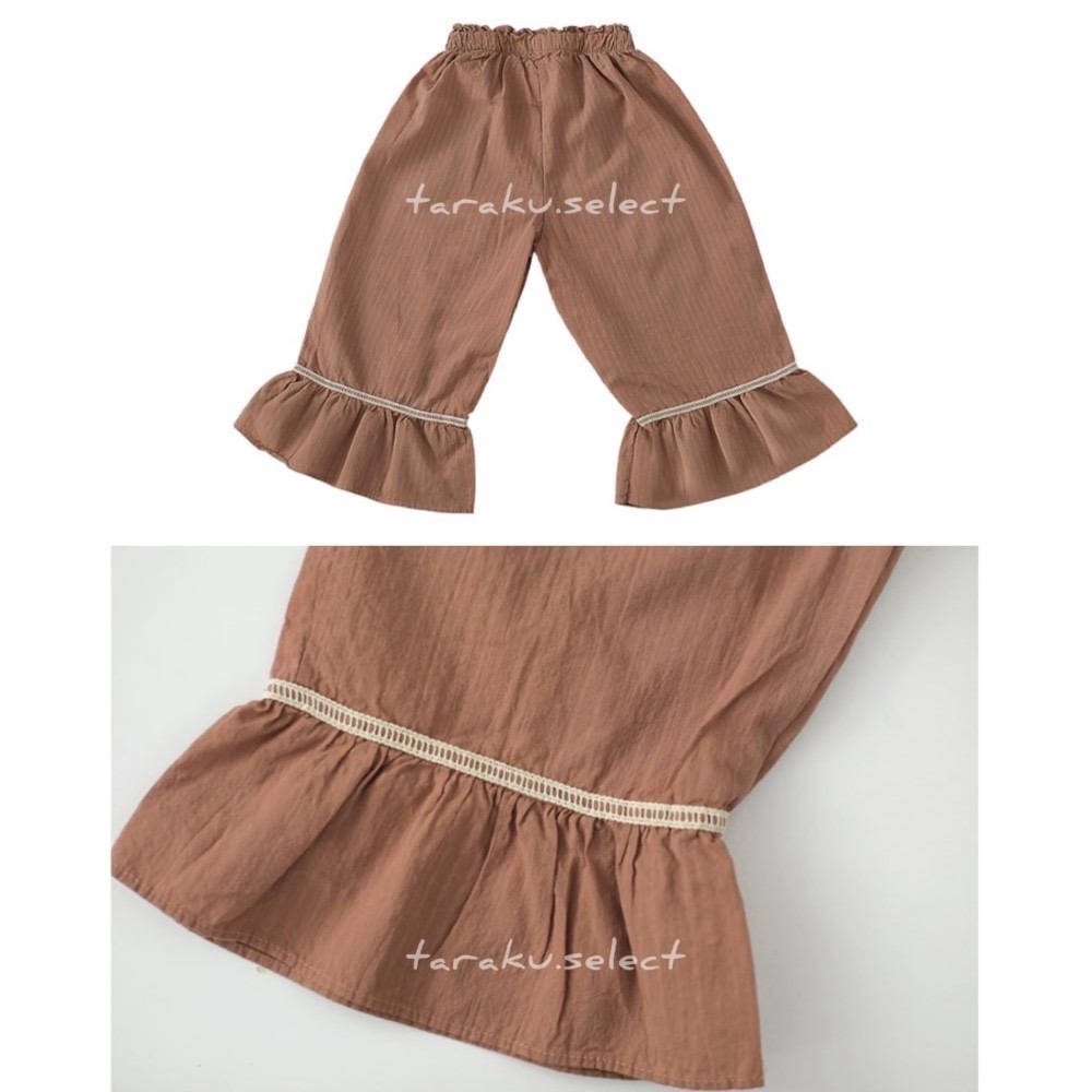 純棉透氣長褲｜現貨 105~120cm｜韓國童裝 韓國製 舒適蕾絲裝飾長褲 透氣 純棉 直紋 女寶穿搭 多樂選物-細節圖7