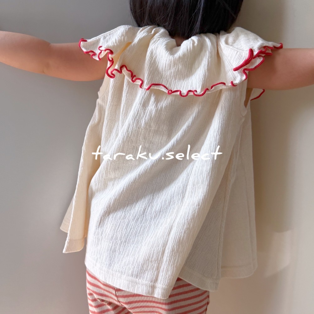 女寶上衣｜正版現貨 90cm 100cm｜麵包超人女寶上衣。日本童裝 楊柳織紋 荷葉滾邊 多樂選物-細節圖4